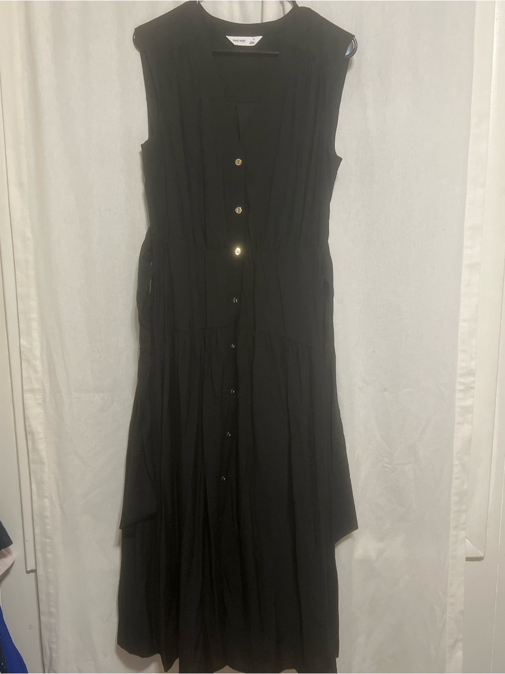 Nine West Black Asymmetrical Button-Front Midi Dress